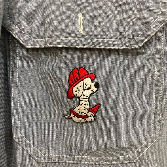 Vintage XL Firehouse Dalmatian embroidered patch on Mens chambray cotton - Picture 2 of 6